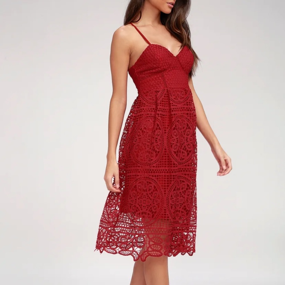 Lulu's Red Lace Midi Dress